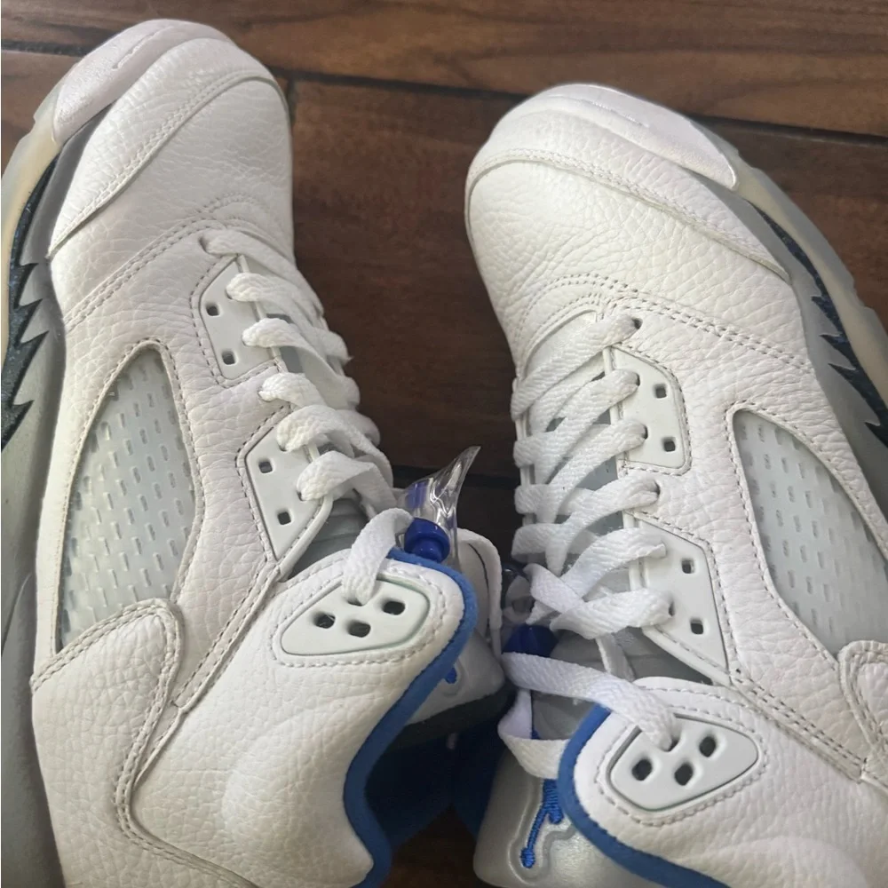 Jordan Kids White Sneakers with Gray and Blue Accents